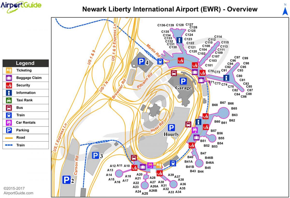 نيويورك EWR مطار خريطة