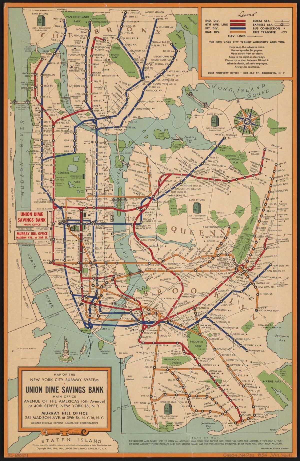 نيويورك القديمة خريطة مترو الانفاق