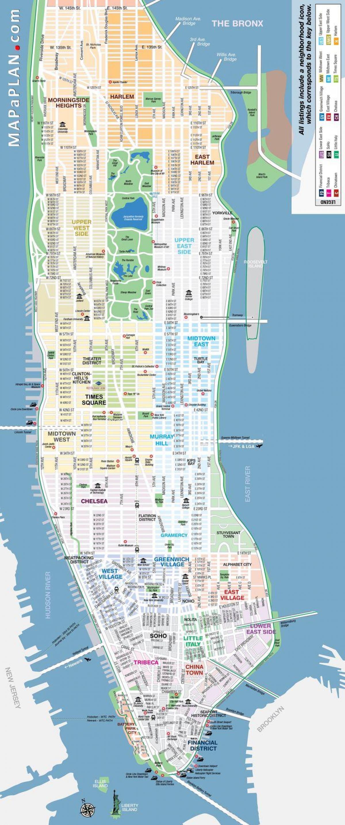 خريطة مدينة نيويورك الحي مع الشوارع