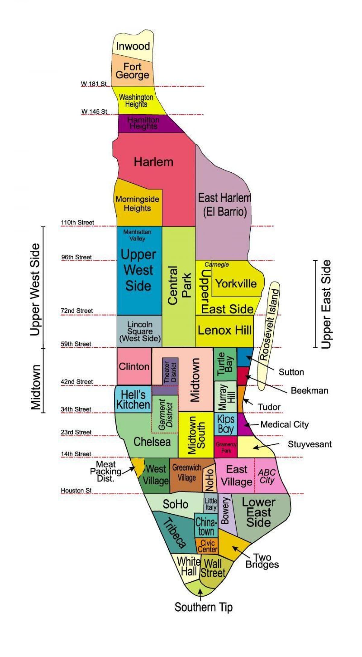 خريطة مدينة نيويورك مع حي الأسماء