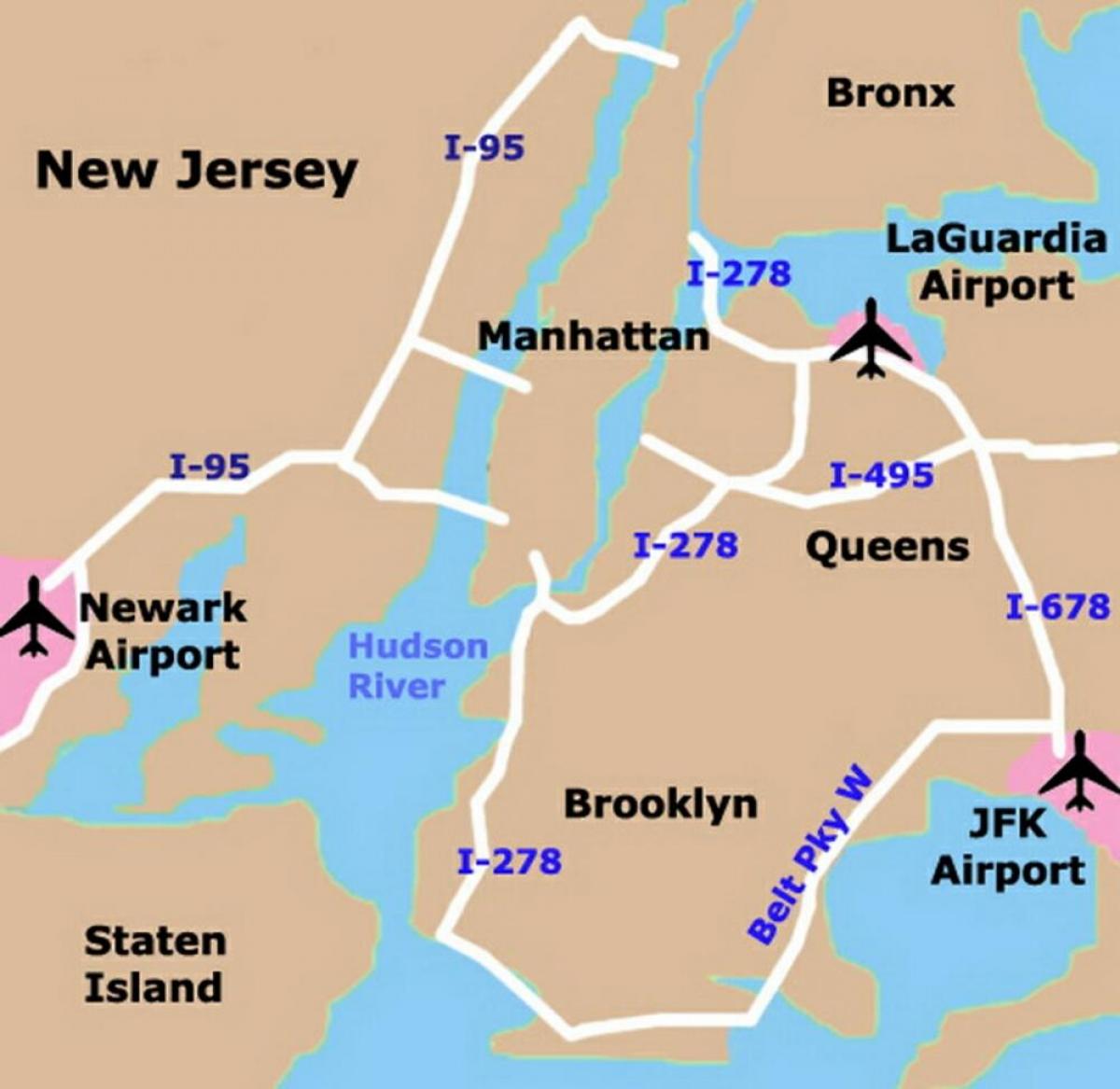 مطارات منطقة نيويورك خريطة