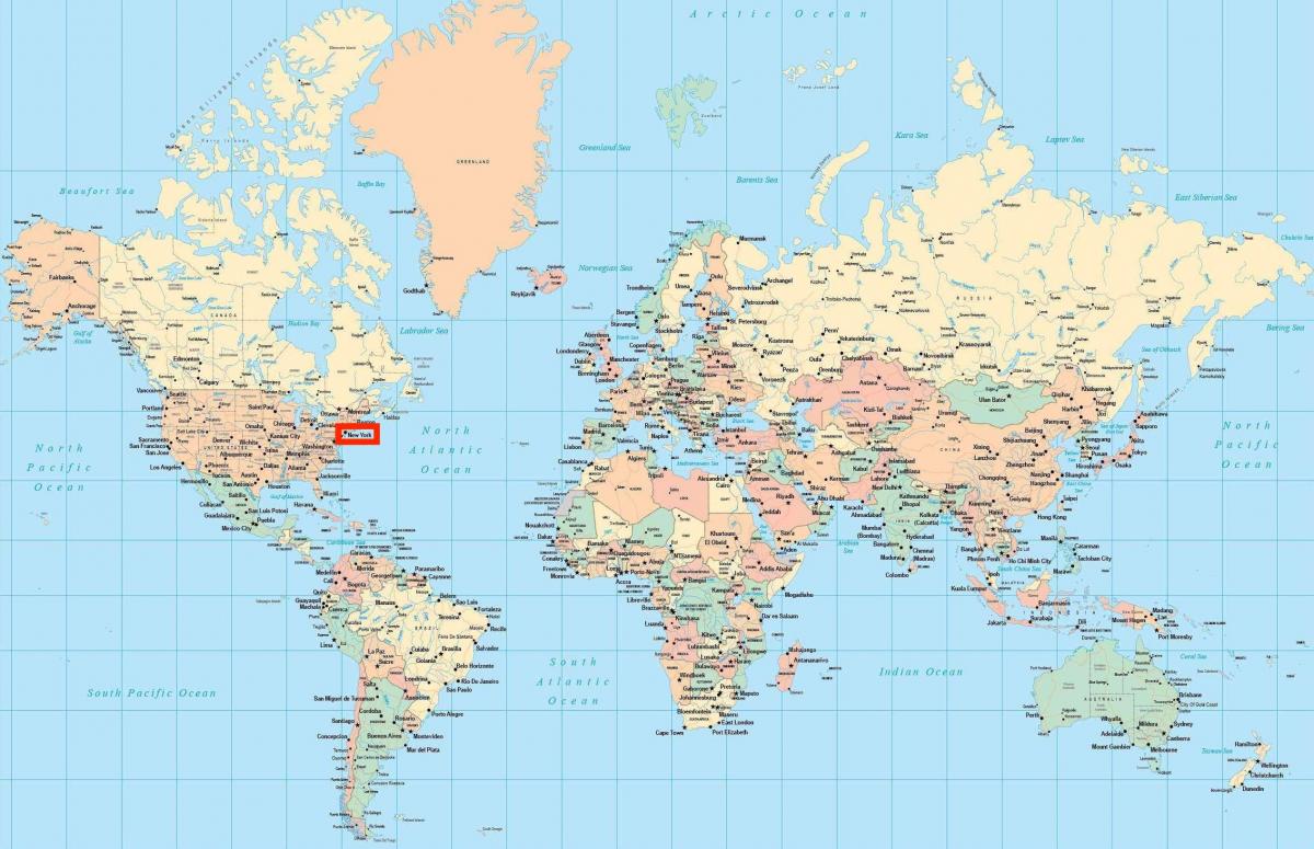 خريطة العالم تظهر نيويورك